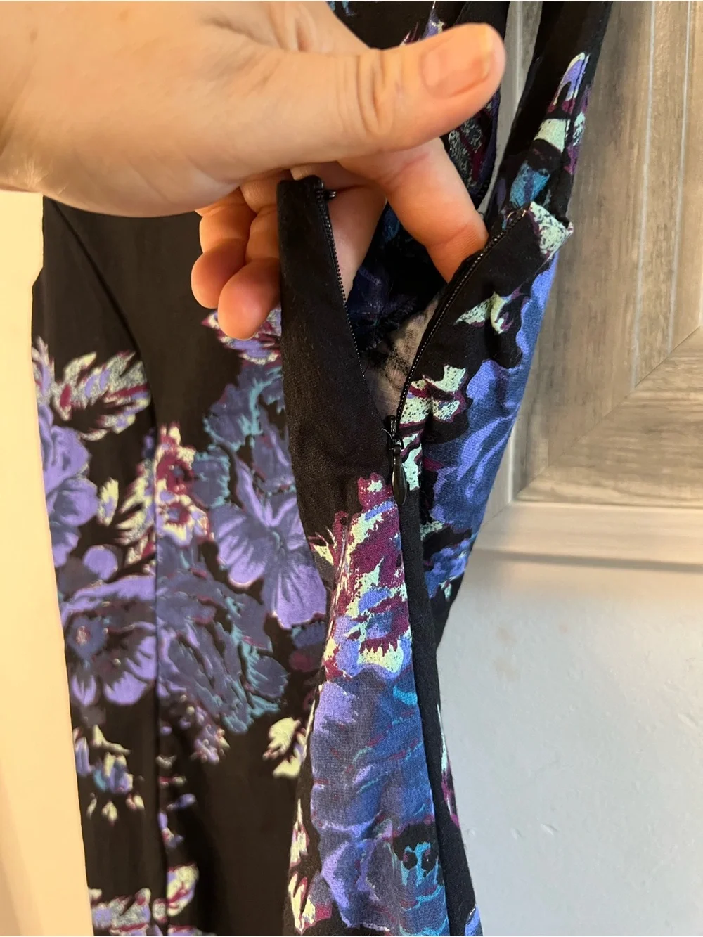 Free People Black Dress with Blue & Purple Floral